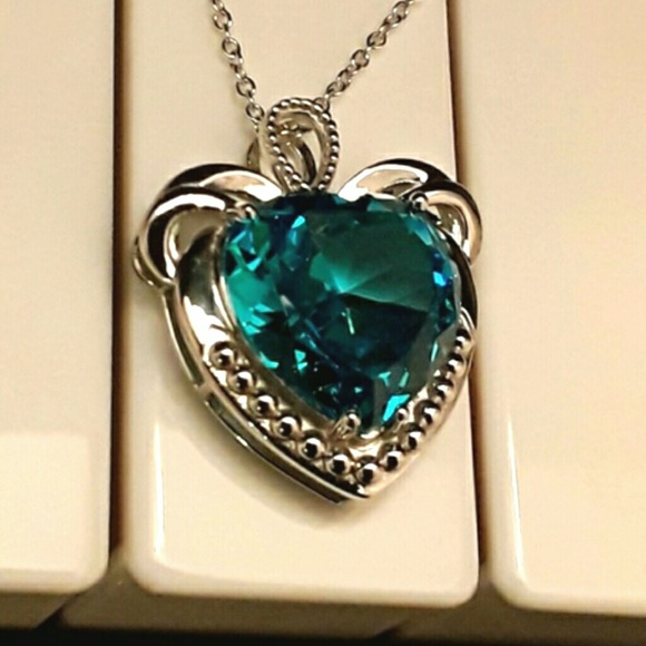 NEW S925 Blue Heart of The Sea Pendant Necklace - Picture 4 of 8